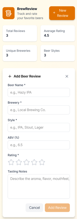 Figma Prototype - Add Beer Review Form